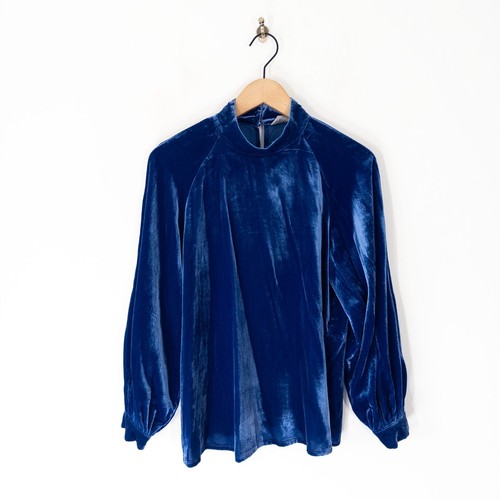 Blue velvet blouson blouse - velvet,