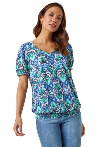 Geo print puff sleeve - print,