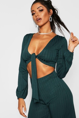 Boohoo ribbed tie front - boohoo,